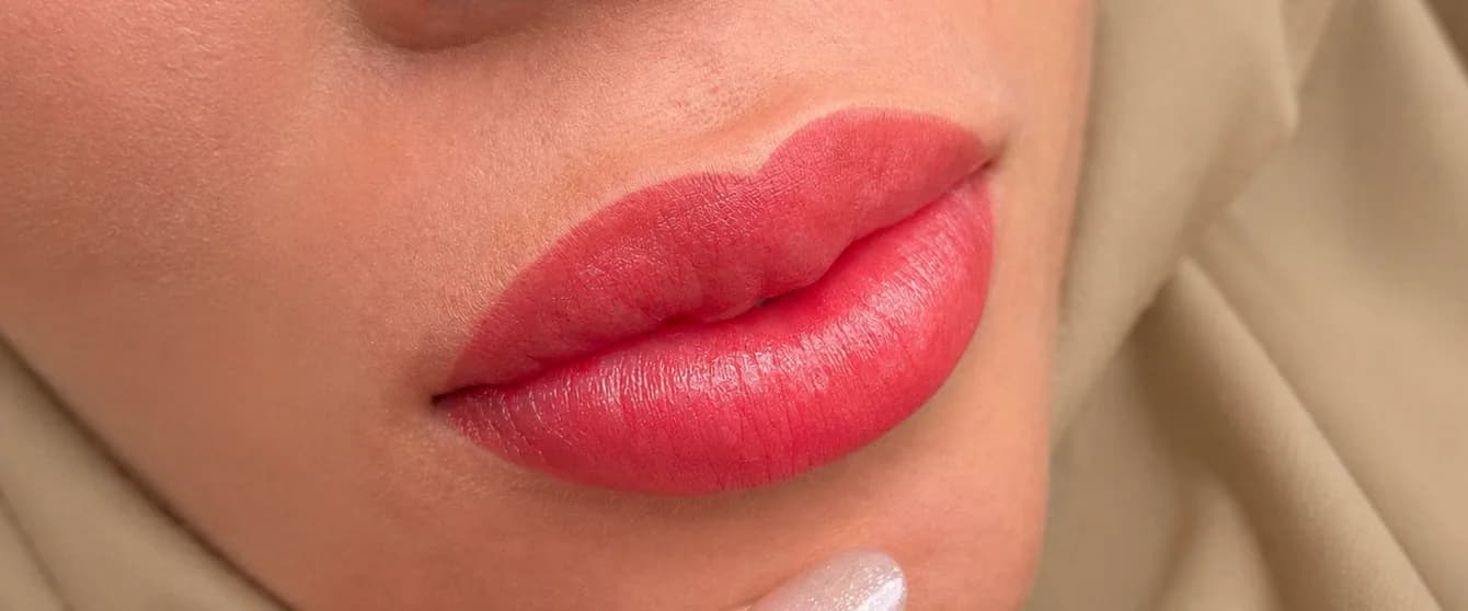 Boca de tono rosado intenso y parejo, con el contorno definido y el arco de Cupido marcado.